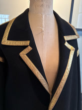 Load image into Gallery viewer, Donna Karan Black Wool Gold Leather Trim Coat Vintge