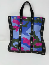 Load image into Gallery viewer, Moschino Blue Pink Black Camo Print Leather Tote Bag