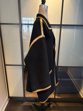 Load image into Gallery viewer, Donna Karan Black Wool Gold Leather Trim Coat Vintge