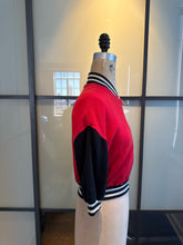 Load image into Gallery viewer, Moschino Size 6 Red & Black Wool Knit Cropped Bomber Jacket
