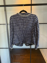 Load image into Gallery viewer, Moschino Navy & White Houndstooth Silver Chain Link Jacket