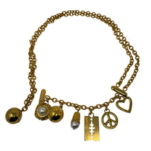 Load image into Gallery viewer, Moschino Gold Chain Charm Heart Razor Blade Timble Belt