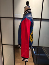 Load image into Gallery viewer, Barney's x Lisa Perry Size 4 Blue & Red Leather Bomber Jacket