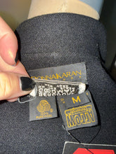 Load image into Gallery viewer, Donna Karan Black Wool Gold Leather Trim Coat Vintge