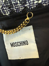 Load image into Gallery viewer, Moschino Navy & White Houndstooth Silver Chain Link Jacket