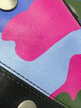 Load image into Gallery viewer, Moschino Blue Pink Black Camo Print Leather Tote Bag