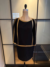 Load image into Gallery viewer, Donna Karan Black Wool Crepe Gold Leather Trim Dress
