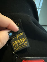 Load image into Gallery viewer, Donna Karan Black Wool Gold Leather Trim Coat Vintge
