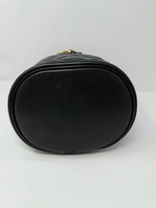 Moschino Black Leather Oval Quilted Heart Vanity Bag