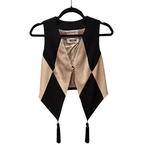 Moschino Cheap & Chic Harlequin Black & Ivory Tassel Vest
