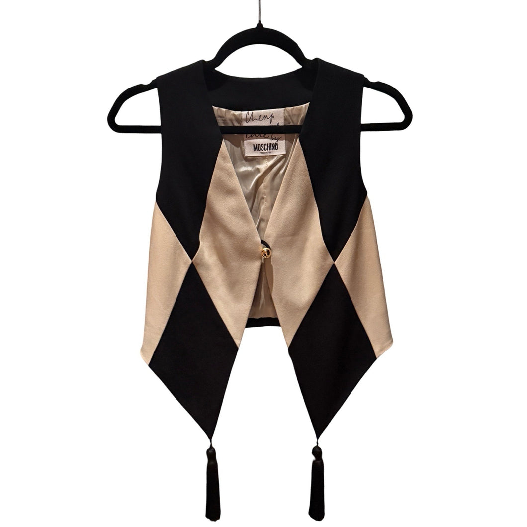 Moschino Cheap & Chic Harlequin Black & Ivory Tassel Vest