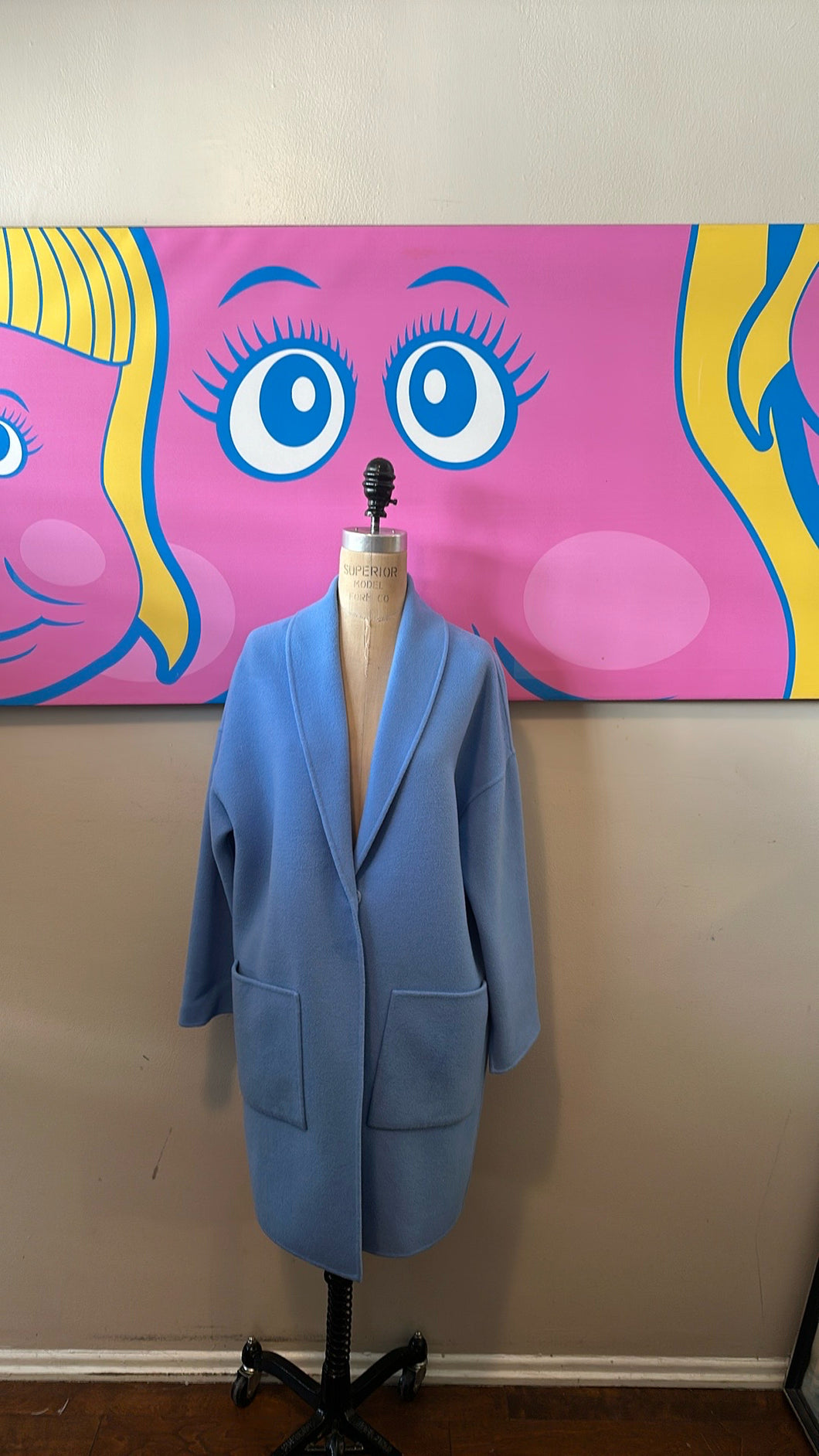 St. John Size S Blue Wool & Angora Coat