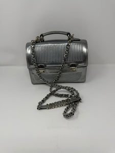 Moschino Silver Leather Lunch Box Bag