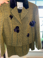 Load image into Gallery viewer, Moschino Size 10 Green Tweed Skirt Suit w/ Flowes
