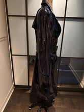 Load image into Gallery viewer, Diane von Furstenberg Size L Navy Blue Patent Leather Trenchcoat
