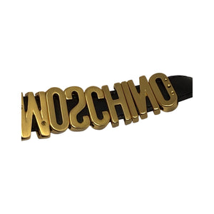 Moschino Gold Metal Chain Black Leather Belt