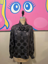 Load image into Gallery viewer, Givenchy Gray &amp; Black Silk Floral Long Sleeve Blouse
