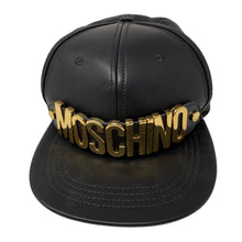 Load image into Gallery viewer, Moschino Gold Logo Black Leather Baseball Cap
