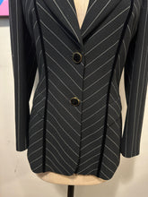 Load image into Gallery viewer, Escada Size M/ L Black &amp; White Wool Pinstripe Blazer
