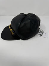 Load image into Gallery viewer, Moschino Gold Logo Black Leather Baseball Cap
