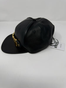 Moschino Gold Logo Black Leather Baseball Cap
