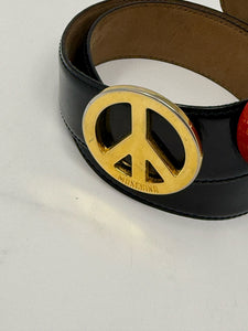 Moschino Black Leather Anarchy Smiley Face Heart Peace Sign Belt