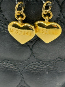 Moschino Black Leather Oval Quilted Heart Vanity Bag