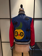 Load image into Gallery viewer, Barney's x Lisa Perry Size 4 Blue &amp; Red Leather Bomber Jacket
