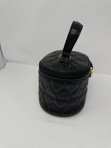Moschino Black Leather Oval Quilted Heart Vanity Bag