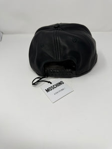 Moschino Gold Logo Black Leather Baseball Cap