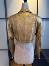 Load image into Gallery viewer, Donna Karan Gold Leather Sz 8 Cropped Bomber Biker Jacket Vintage
