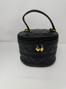 Moschino Black Leather Oval Quilted Heart Vanity Bag