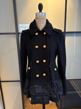 Load image into Gallery viewer, Moschino Black Wool Taffeta Ruffle Pea Coat
