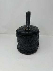 Moschino Black Leather Oval Quilted Heart Vanity Bag