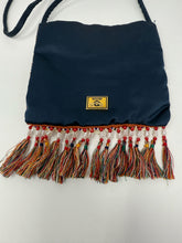 Load image into Gallery viewer, Moschino Navy Satin Beaded Button Crossbody Bag
