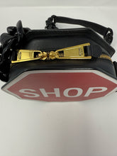 Load image into Gallery viewer, Moschino Leather Black Red SHOP Crossbody Bag Purse
