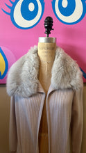 Load image into Gallery viewer, St. John Size S Gray Cashmere Blend Fur Trim Cardigan Sweater
