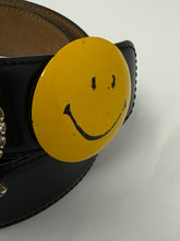 Load image into Gallery viewer, Moschino Black Leather Anarchy Smiley Face Heart Peace Sign Belt
