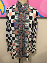 Load image into Gallery viewer, Versus Gianni Versace Size 42 Purple &amp; Black Checkered Blouse
