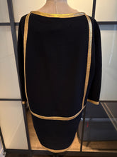 Load image into Gallery viewer, Donna Karan Black Wool Crepe Gold Leather Trim Dress
