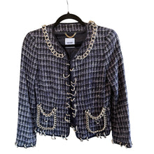 Load image into Gallery viewer, Moschino Navy &amp; White Houndstooth Silver Chain Link Jacket
