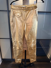 Load image into Gallery viewer, Moschino x H&amp;M Size 0 Gold Leather Moto Pants
