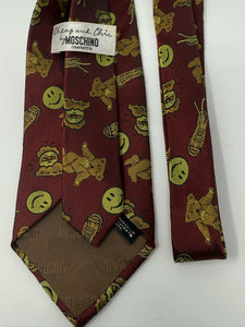 Moschino Brown, Burgundy,Yellow Silk Smiley Face Bear Neck Tie
