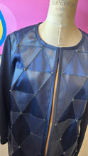 Load image into Gallery viewer, St. John Navy Leather &amp; Knit Diamond Pattern Coat
