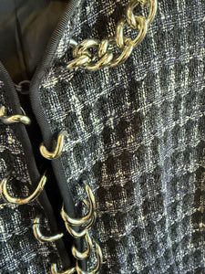 Moschino Navy & White Houndstooth Silver Chain Link Jacket