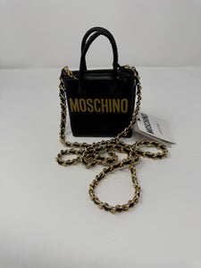 Moschino Black Leather Mini Bag Necklace