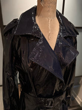 Load image into Gallery viewer, Diane von Furstenberg Size L Navy Blue Patent Leather Trenchcoat
