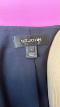 Load image into Gallery viewer, St. John Size 4 Navy &amp; White Silk &amp; Polyester Coat
