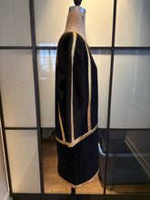 Load image into Gallery viewer, Donna Karan Black Wool Crepe Gold Leather Trim Dress
