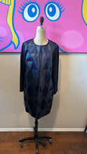 Load image into Gallery viewer, St. John Navy Leather &amp; Knit Diamond Pattern Coat
